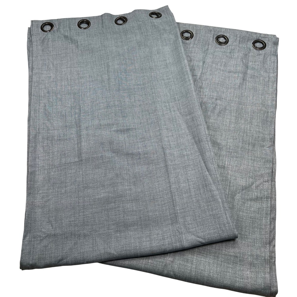 Blue Chambray Faux Linen Blackout Grommet Curtain Panels Pair Each 52x84